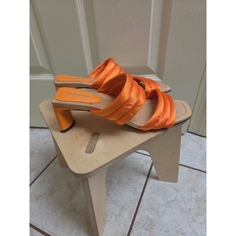 Shoe The Bear Agnete Orange Satin Puffy Strap Block Heel Slide Sandals Size‎ 38